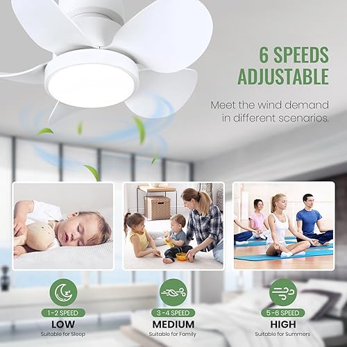 Miniatura 7 de Ventilador de techo de 22 pulgadas con luces, ventilador de techo pequeño con montaje empotrado ligero, regulable, reversible, ventilador de techo
