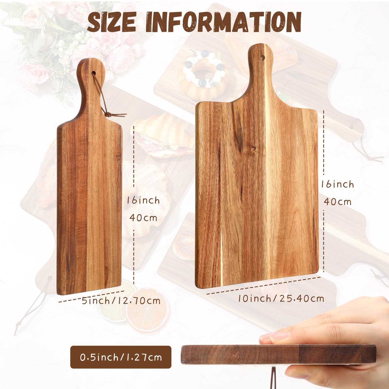 Tanlade Zestaw drewnianych desek do krojenia, deska do krojenia z uchwytem, deska do krojenia, blok do krojenia, na walentynki, Dzień Matki, ślub, prezent na parapetówkę, 40 x 25 cm, akacja