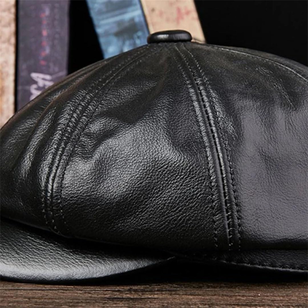Sombreros de periódicos para hombre de piel de vaca auténtica, octogonal, ajustados, vintage, boina de pico de pato, Gorra marrón, 59/60 cm