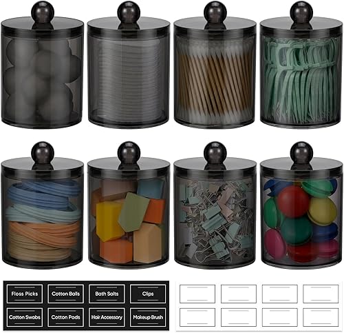 Miniatura 13 de Paquete de 2 dispensadores acrílicos para hisopos de algodón, bolas, almohadillas, púas de hilo dental, juego de tarros de boticario de plástico