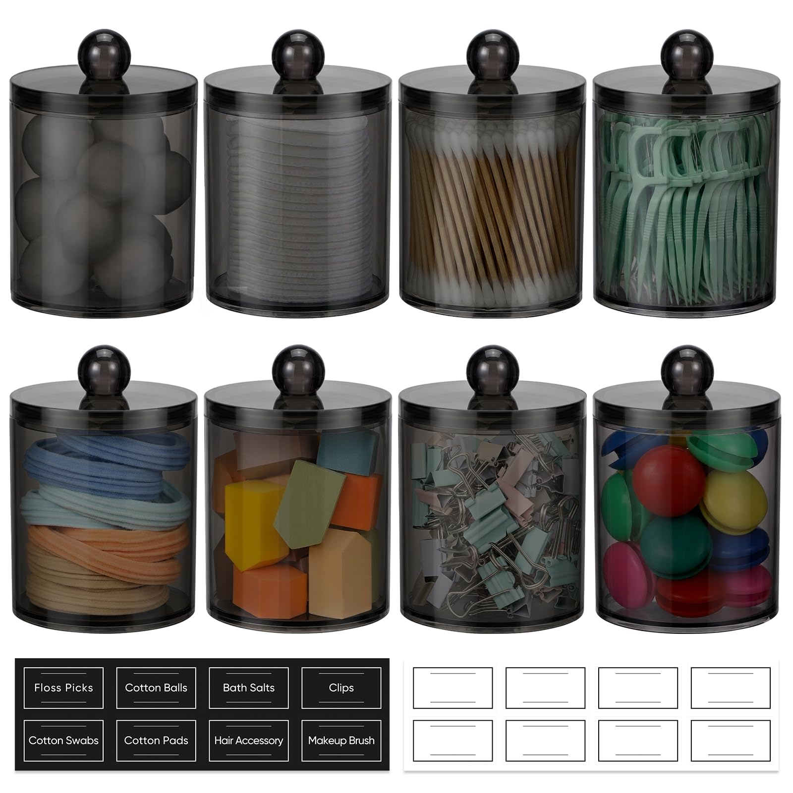 8 Pack Acrylic Qtip Holder Dispenser for Cotton Swabs, Balls, Floss Picks