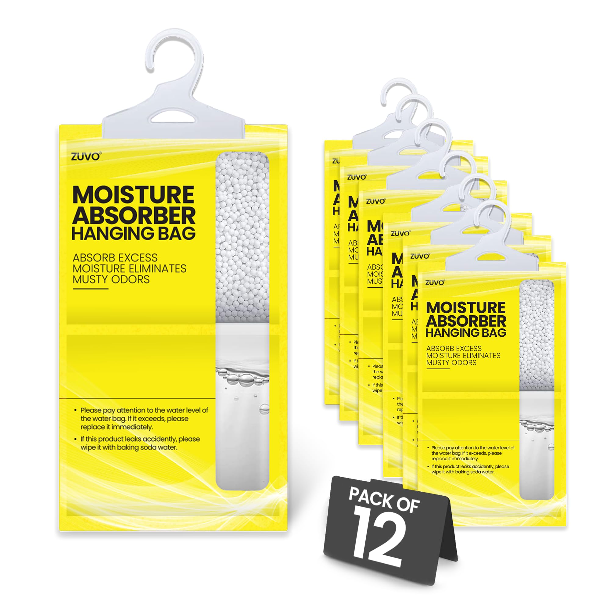 Wardrobe Dehumidifier Hanging Bags - Proper Mould Remover, Damp & Moisture Absorber Wardrobe Dehumidifier Bags (12), Yellow