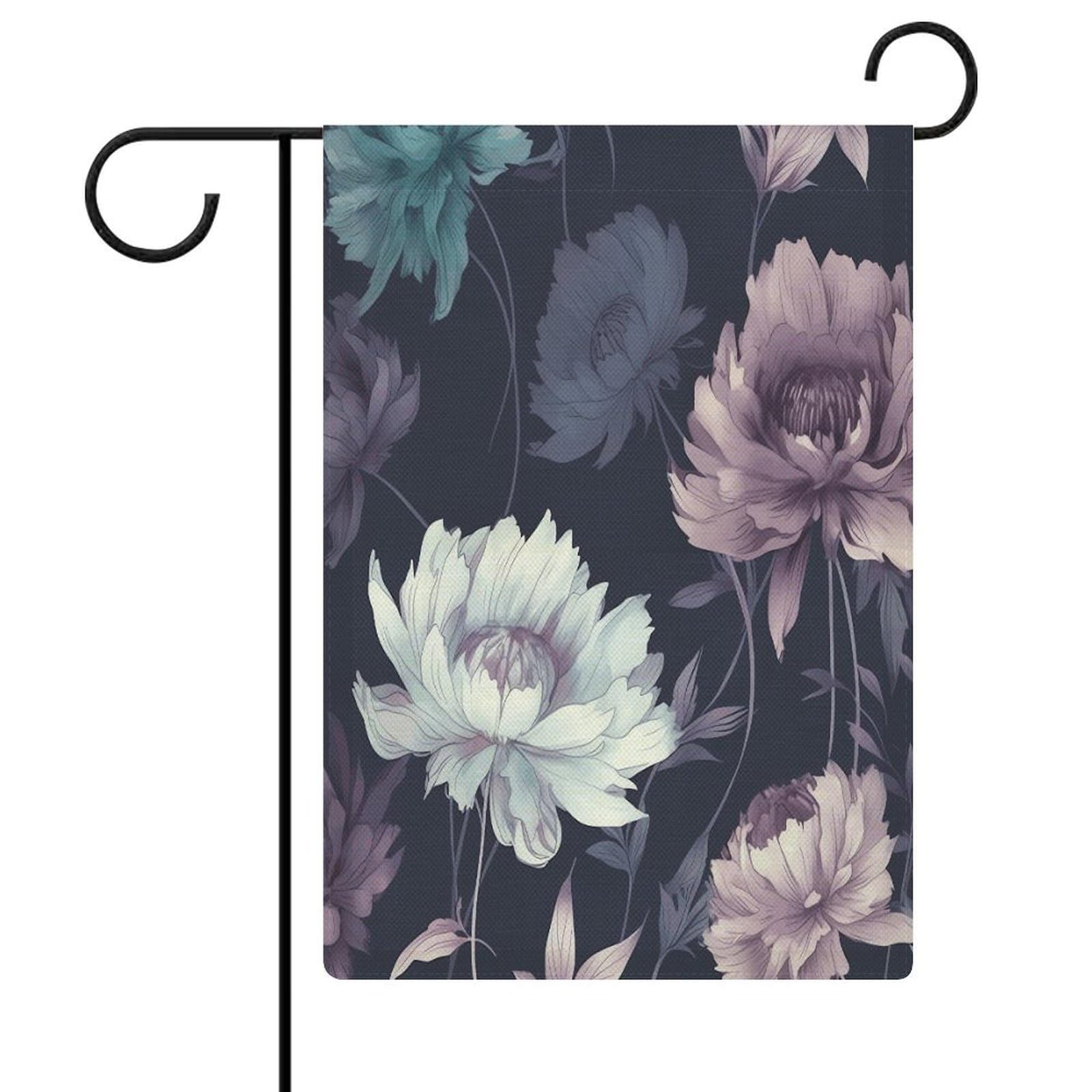 Bandera de jardín de flores moradas resistente a decoloración y arrugas