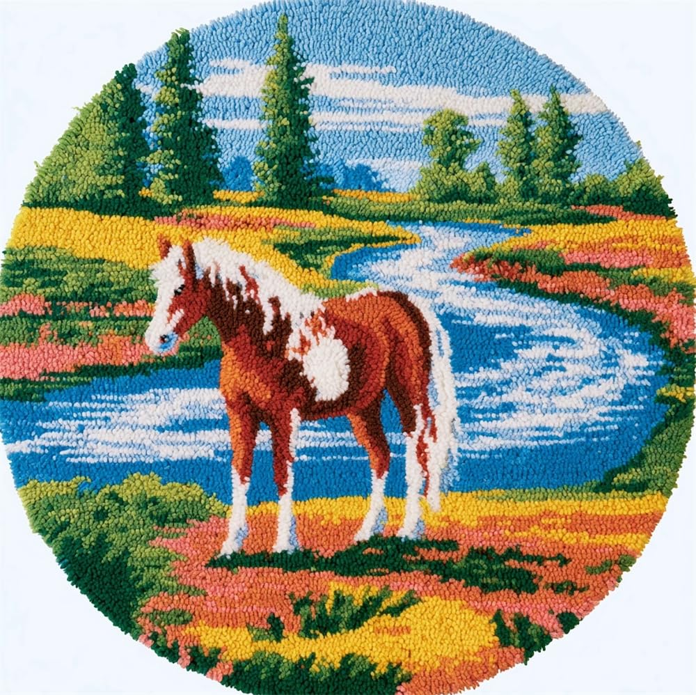 kitphoenix DIY Crochet Carpet for Beginners, Horse By The River