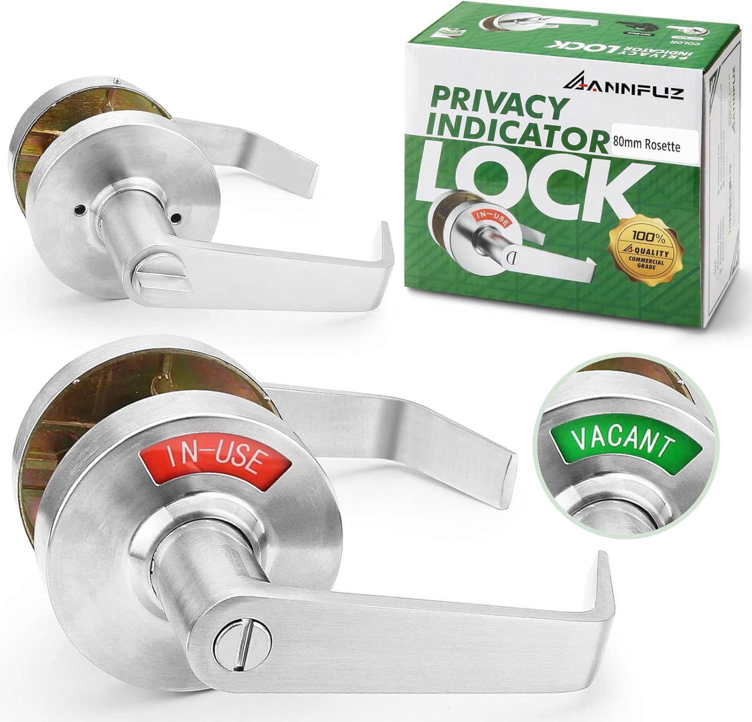 Vacant Occupied Bathroom Handle Door Lock for Restrooms,Privacy Keyless Lever Lock with in-Use Vacancy Indicator,Open/Close Sign,Commerical Grade,for Public Washroom(80mm,Matte Black)