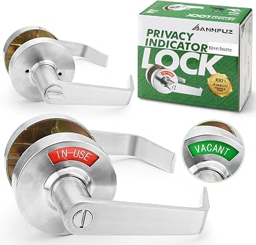 Vacant Occupied Bathroom Handle Door Lock for Restroom,Privacy Keyless Lever Lock with in-Use Vacancy Indicator,Open/Close Sign,Commerical Grade,for Public Washroom80mm,Brushed Nickel