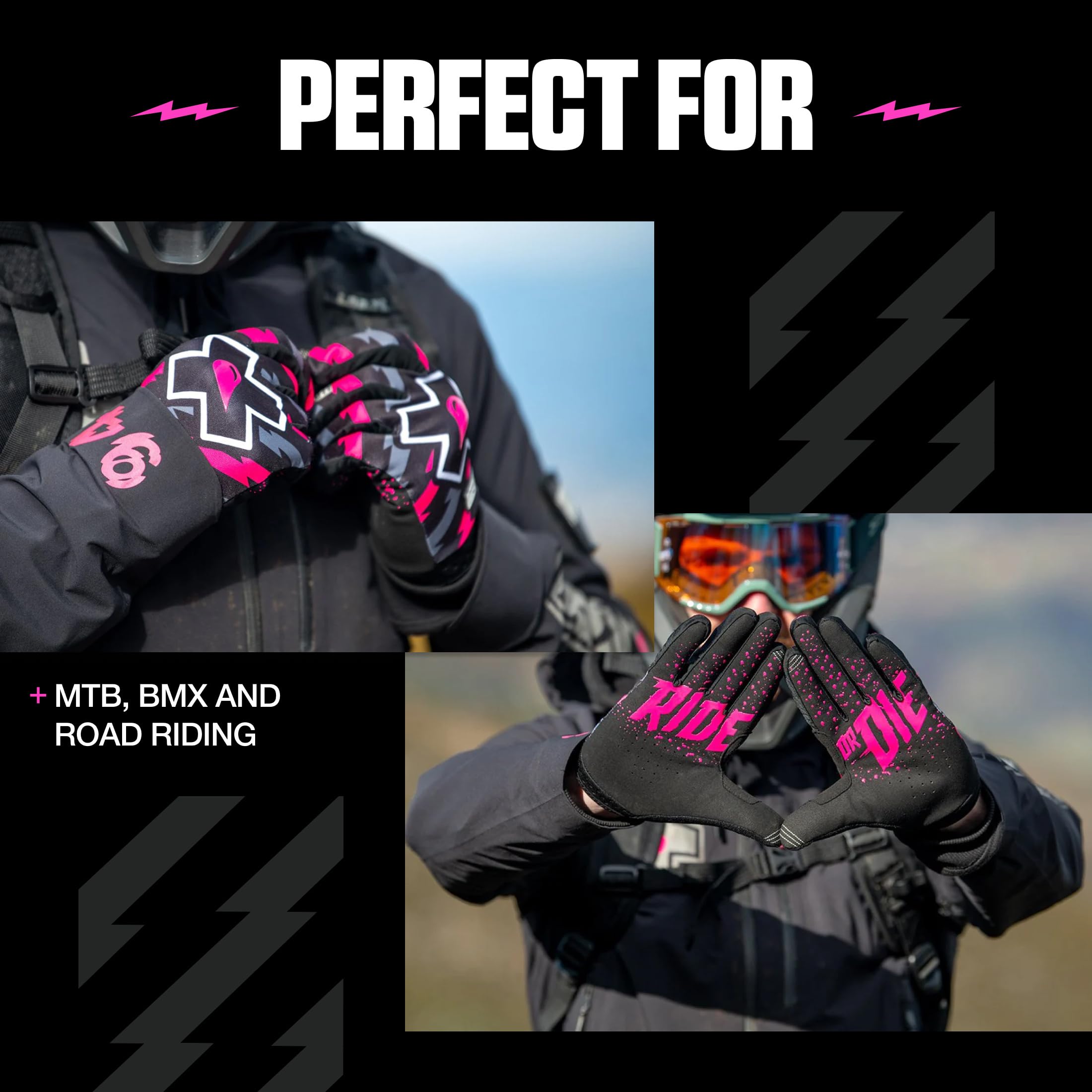 Muc-Off Unisex Bolt MTB, średnio premium, ręcznie robione rękawiczki wsuwane do jazdy na rowerze, oddychające, kompatybilne z ekranem dotykowym