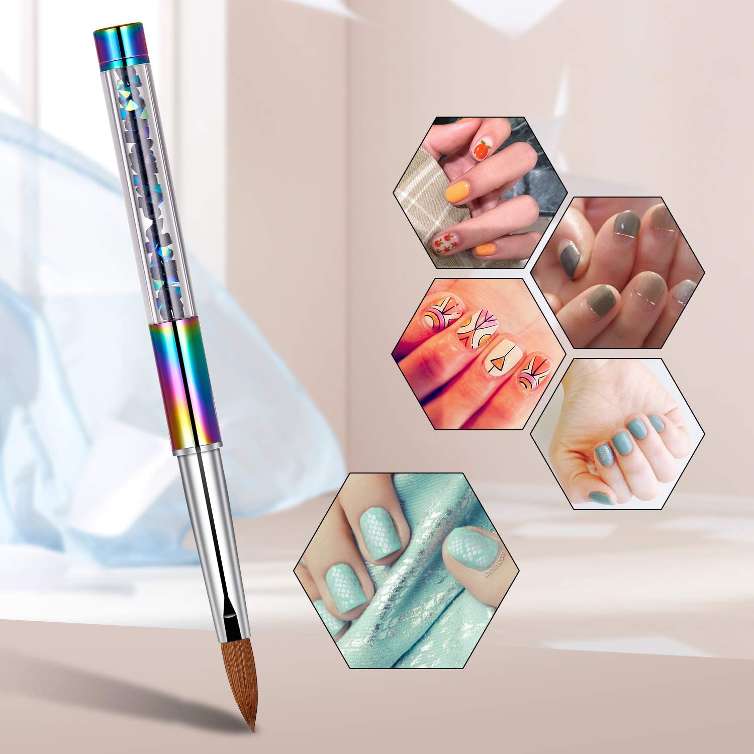 2Pcs Acrylic Nail Art Brushes Size 8, 100% Pure Kolinsky Hair Oval Nail Brush for Acrylic Application, Professional Nail Extension Manicure Tool Striping Nail Drawing Pen for Home