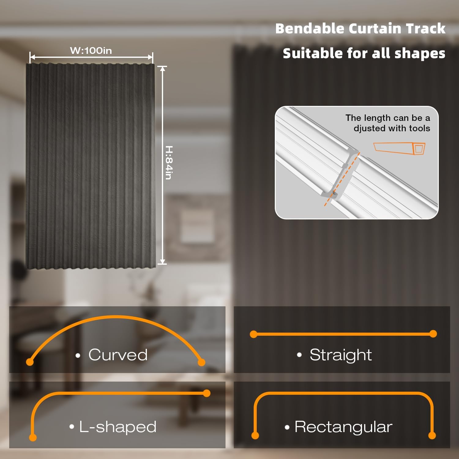 Room Divider Curtains, Blackout Curtains with Bendable Ceiling Curtain Track, Partition Room Dividers Extra Wide Thermal Insulated Soundproof Curtains Floor to Ceiling Curtains (Grey, 100W X 84L)
