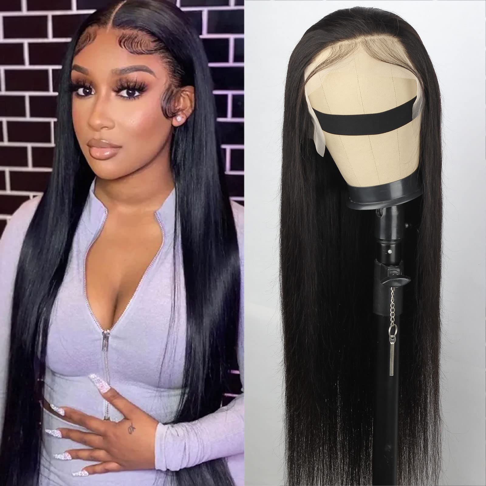 Bone Straight Lace Front Wigs Human Hair 13x4 HD Transparent Lace Front Human Hair Wigs for Black Women Glueless Brazilian Virgin Hair Lace Frontal Wig Human Hair Pre Plucked with Baby Hair Hairline