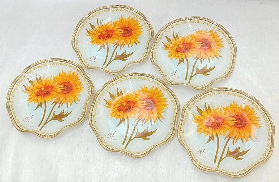 Amazon | VAN GOGH 金彩ひまわりガラスプレートケーキ皿菓子皿5