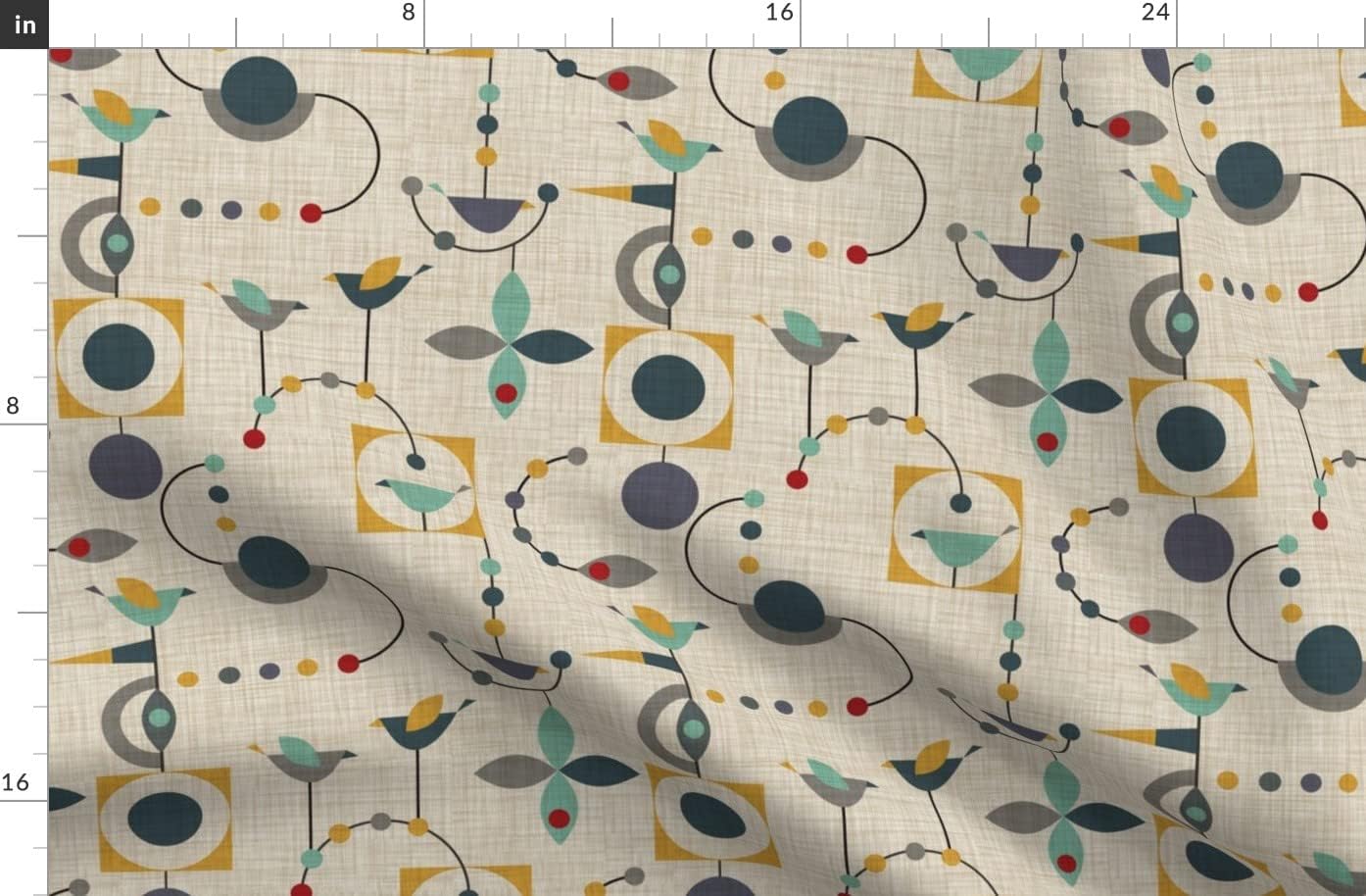 Spoonflower Fabric - Retro, Geometric, Large Scale, Birds, Mid Century Modern, Vintage Printed on Organic Cotton Sateen Fabric by The Yard - Sewing Quilting Apparel Home Decor
