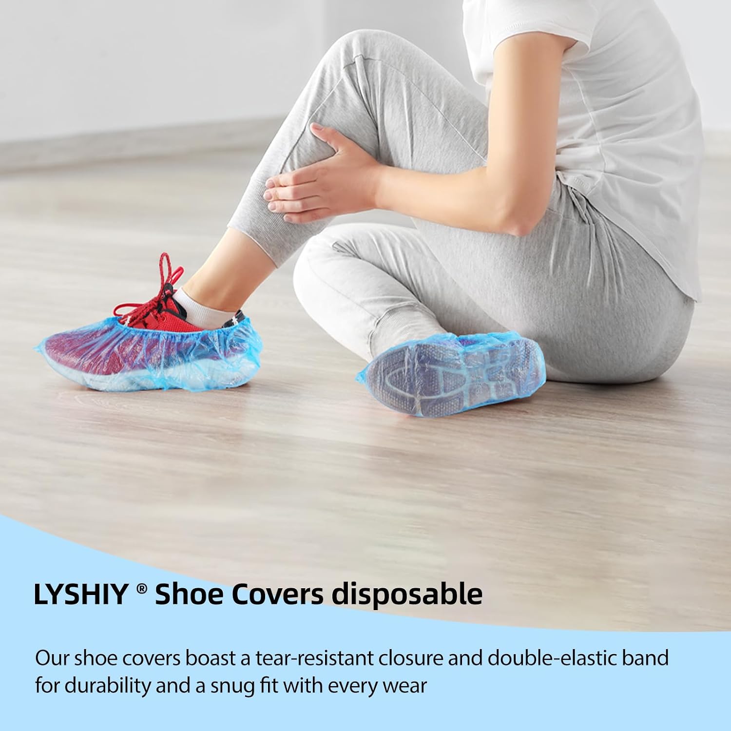 LYSHIYI 200 Pcs Disposable Shoe Covers for Shoe Cover Dispenser, Non-Slip T-Buckle Boot Covers, 15-20'' Adjustable Size for US Men’s Shoe Sizes 6-14 image 3