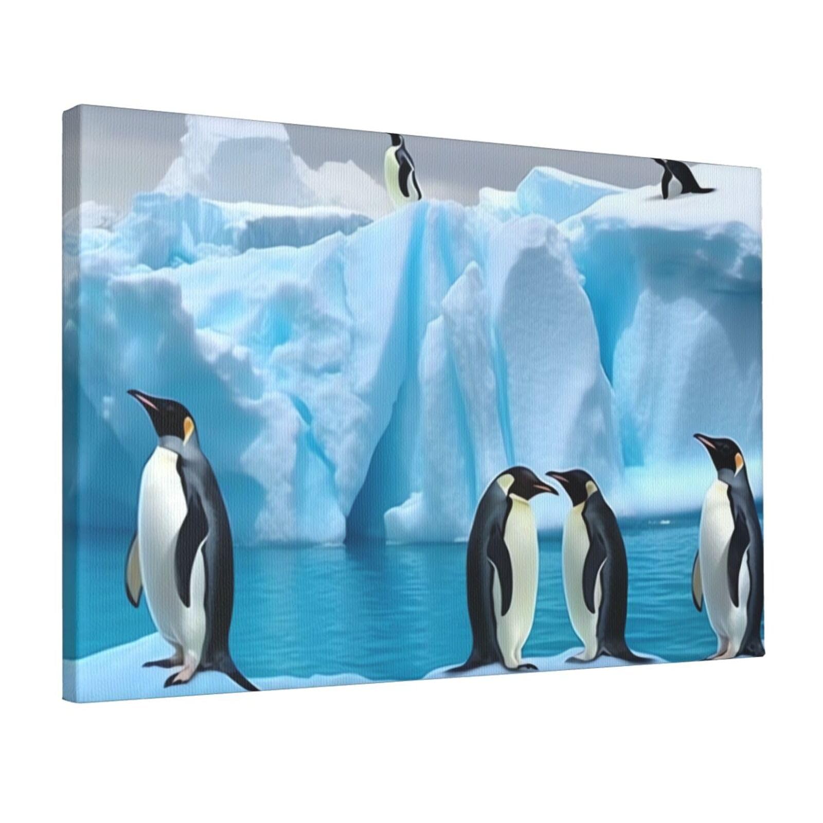 KLOPH Penguins On The Iceberg Canvas Wall Art for Living Room 12"x18" Modern Artwork Painting for Bathroom Hanging Canvas Prints Aesthetic Wallart for Bedroom Kitchen Office Wall Decor