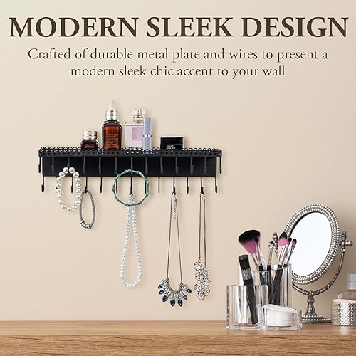 Miniatura 2 de MyGift Organizador de joyas colgante de metal negro de 4 niveles con 18 ganchos, soporte para aretes y collar, estante de exhibición de pulseras,