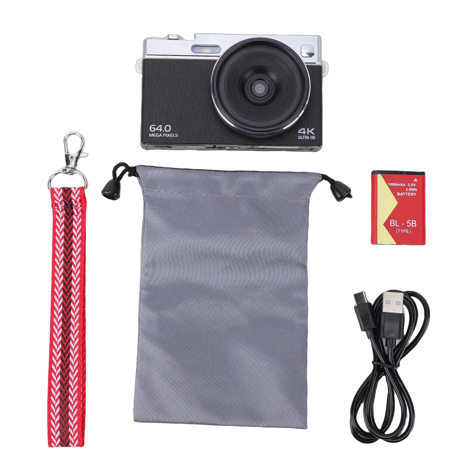 Fotocamera Digitale 4K, Fotocamera Mirrorless HD da 64 MP con Messa a Fuoco Automatica Zoom Digitale 16X e Schermo Ribaltabile da 2,88 Pollici, per Vlogging di Viaggi Fotografici (Black)