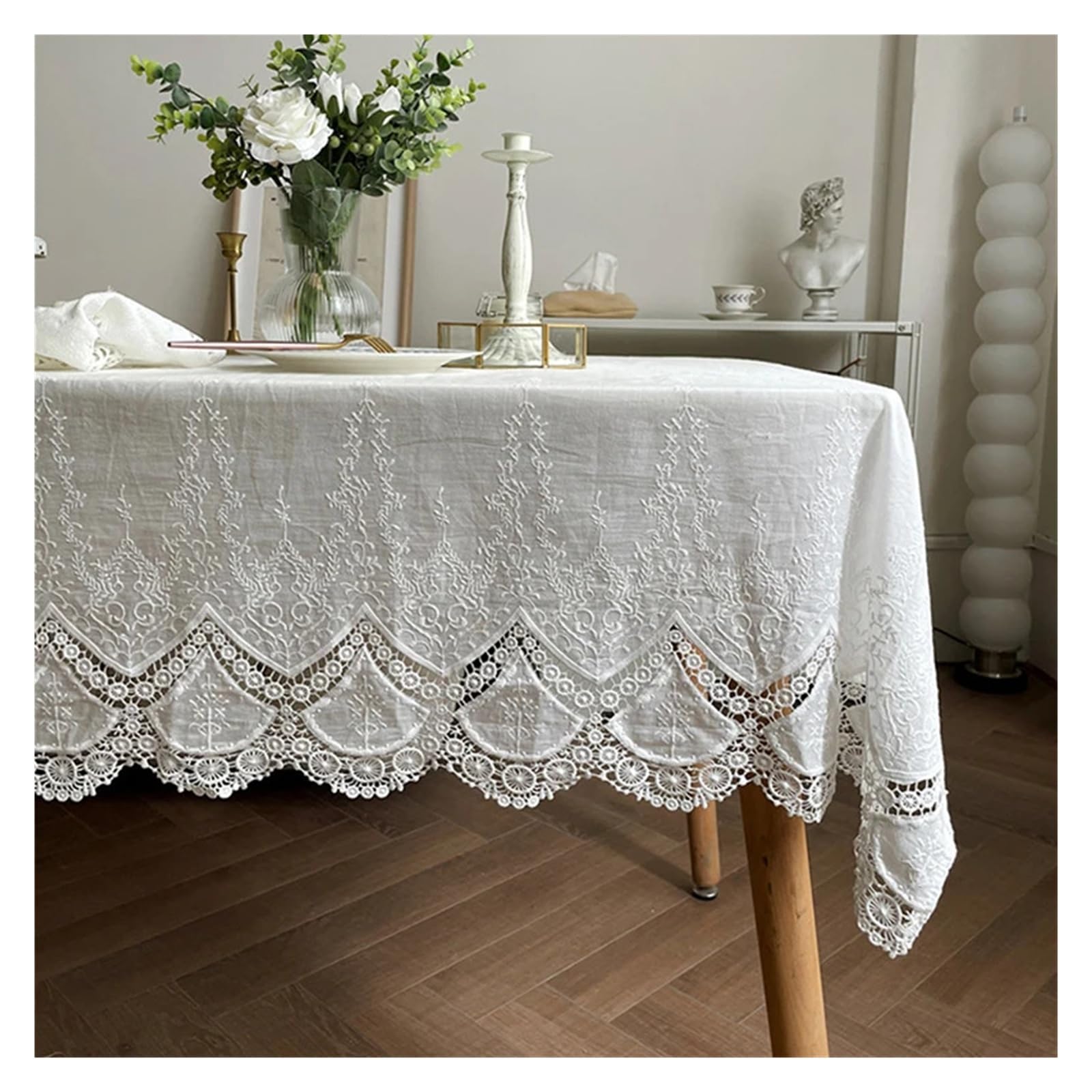CYMMIYT Lace Tablecloth Classic Cotton Lace Tablecloth For Buffet Table Holiday Dinner Party Banquet Wedding Decorations(130x180cm)
