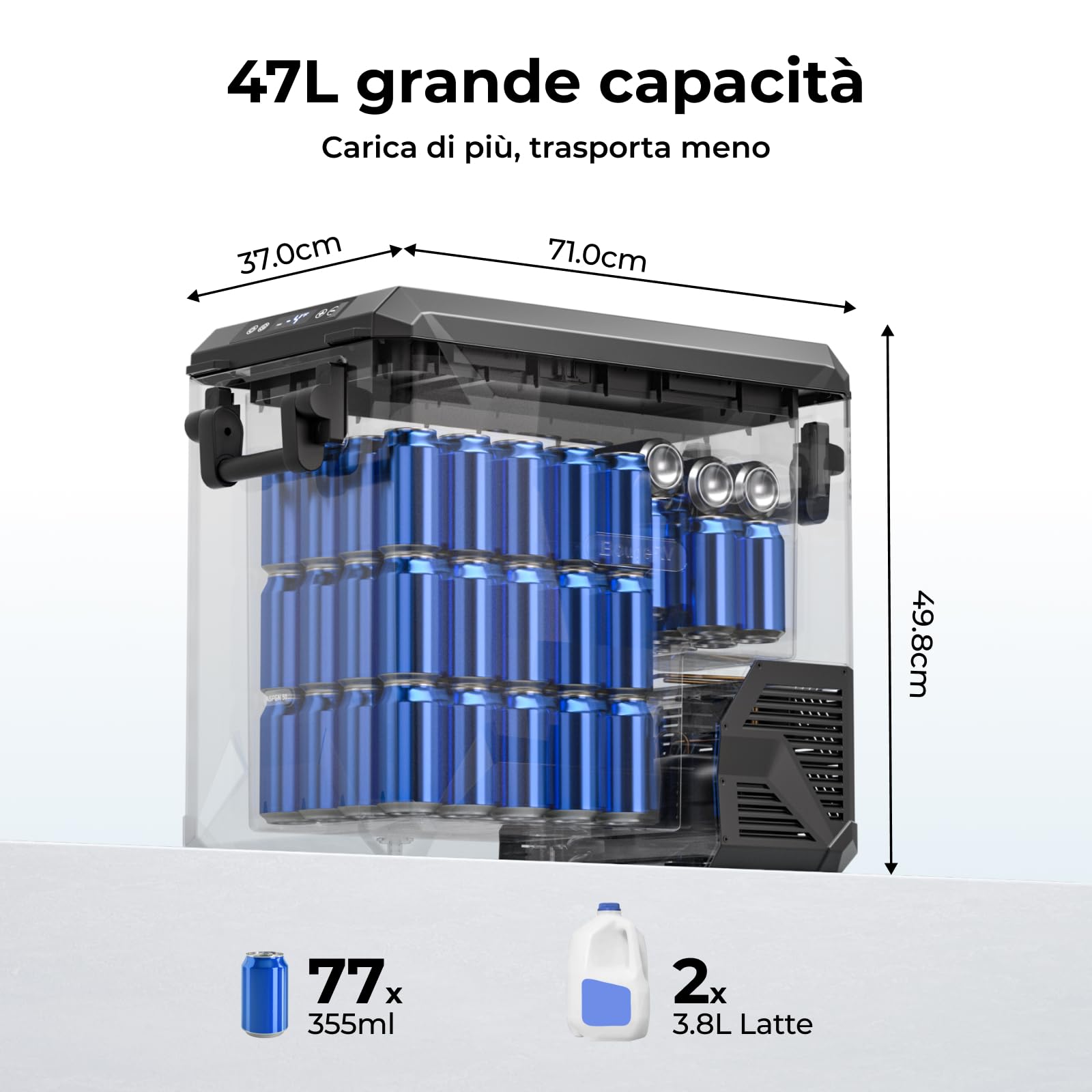 BougeRV Frigo a Compressore 47L, -20°C, Cestello Integrato | Frigorifero Auto 12V/230V, Refrigeratore Portatile, Congelatore da Campeggio, IPX4, Controllo App, Viaggi, Barca e Pesca