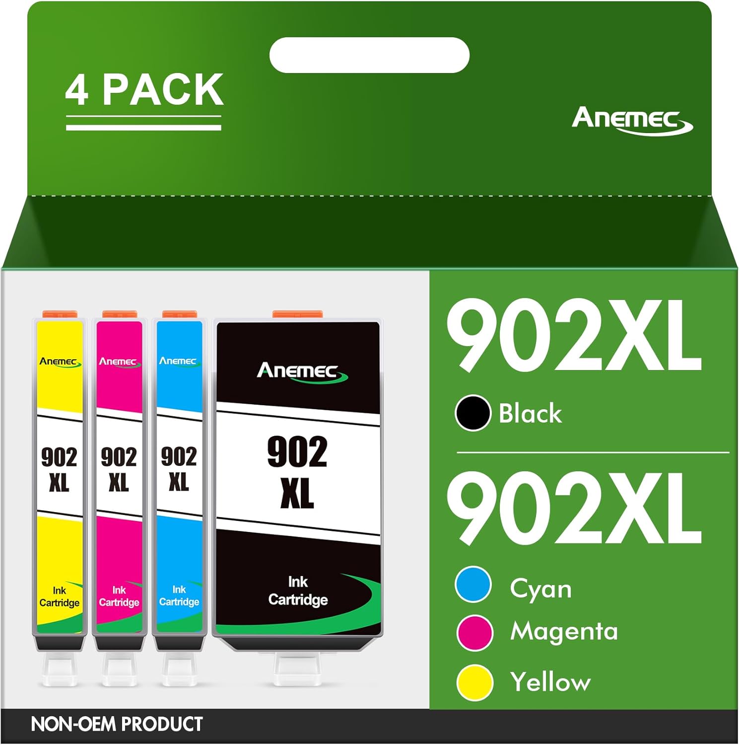 Anemec 902 902XL Ink Cartridges Replacement for HP 902XL Ink Cartridges Combo Pack |Used in HP Officejet Pro 6978 6960 6962 6968 6954 6958 6950 6951 6970 Printers (902 XL Ink Cartridges 4 Pack)