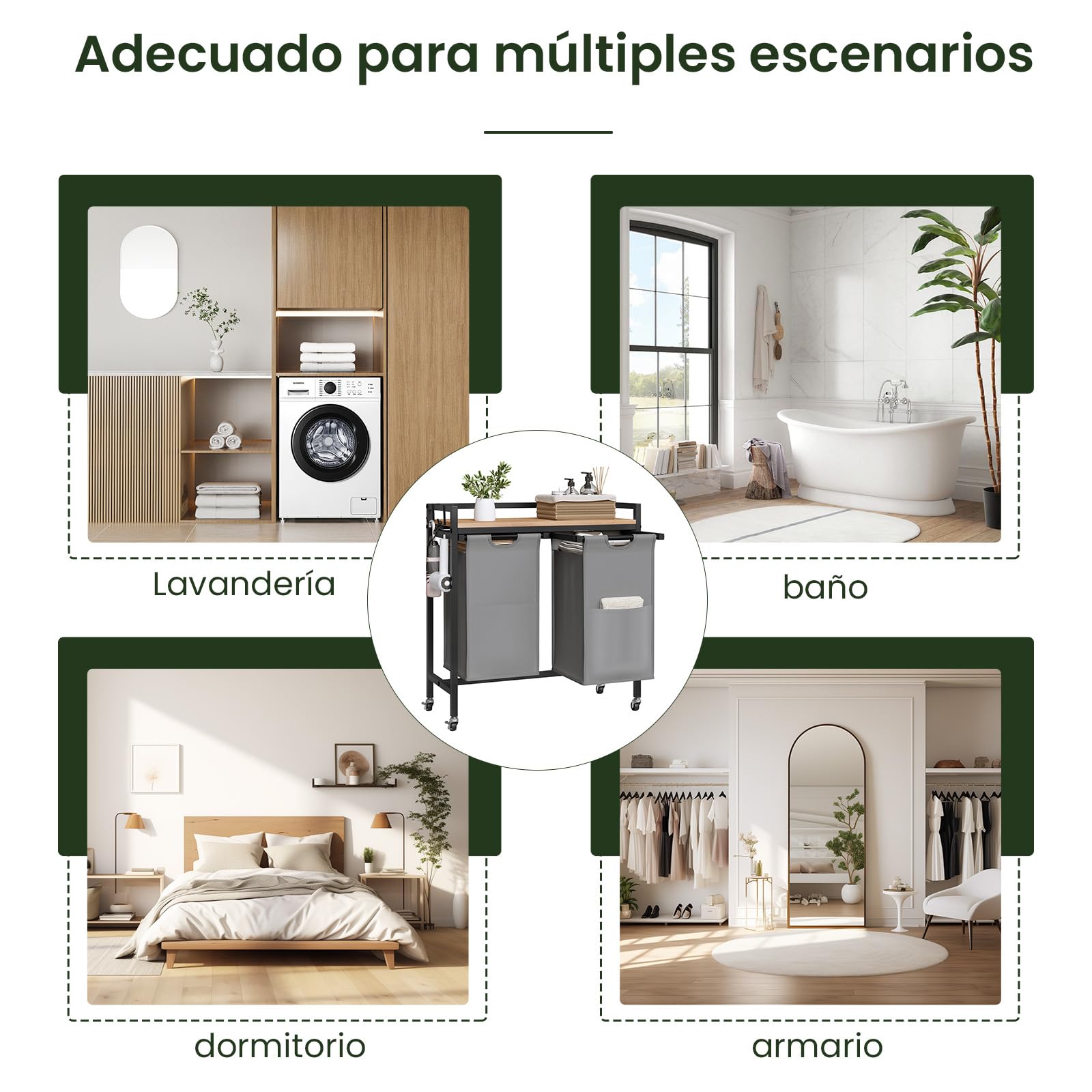 EUGAD Cesto Ropa Sucia, 2 Bolsas Colada de 40 L, Cesta Ropa Extraíble, Mueble Ropa Sucia para Baño y Lavandería, Tela Oxford, Marco Metálico, 70x30x71 cm