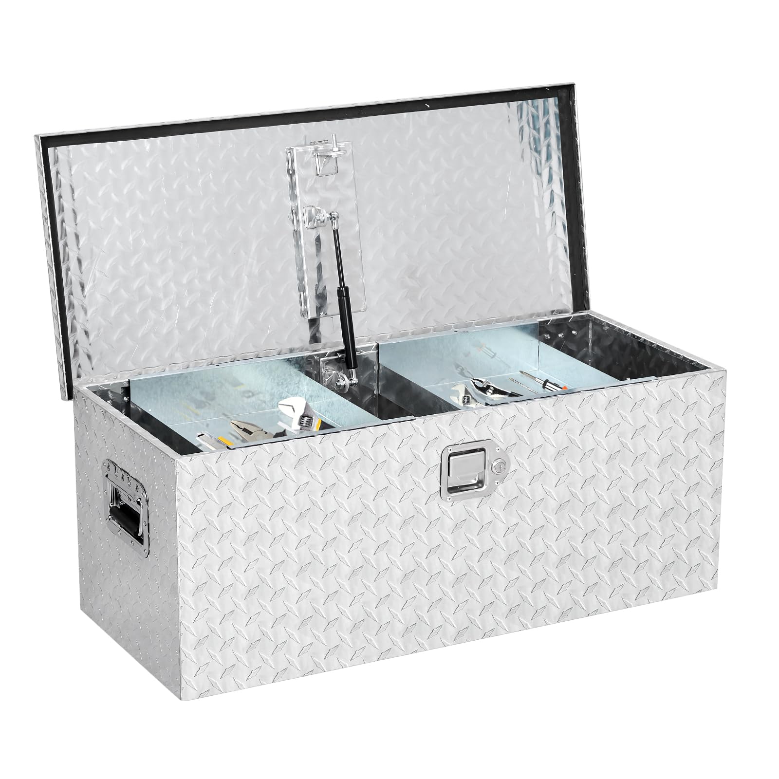 36'' Truck Bed Tool Box, Heavy Duty Aluminum with Sliding Shelf, Diamond Plate ToolBox for Pick Up Truck RV Trailer, Trailer Toolbox Storage with Side Handle, Lock and Keys, Silver