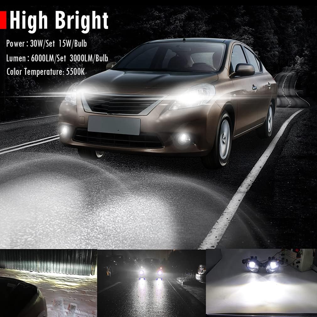 LED Fog Light Replacement for Nissan 07-21 Altima, 13-16 Pathfinder, 15-18 Murano, 15-17 Juke, 04-19 Sentra (Except SE-R), 07-14 Maxima, 14-16 Versa Note, Driver and Passenger Driving Fog Lamp