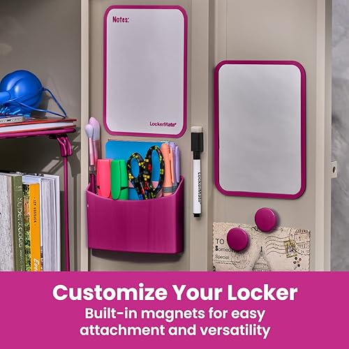 Miniatura 5 de LockerMate Kit organizador de casillero de 7 piezas, incluye estante de casillero, espejo, pizarra blanca, taza de almacenamiento y marcador de