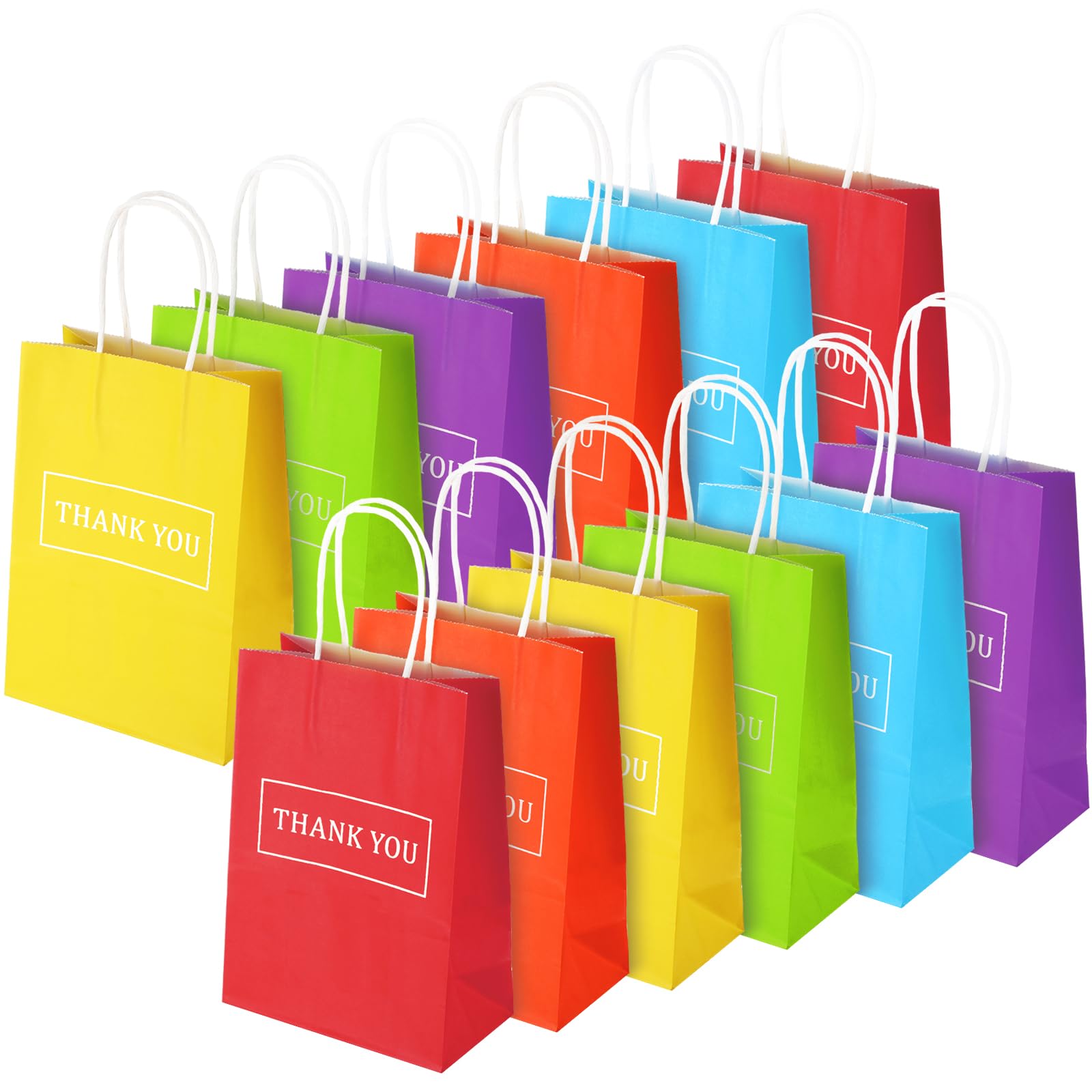 Photo 1 of 48 Pcs Valentine's Day Thank You Gift Bags Bulk 8 x 6 x 3 Inch Valentine Paper Goodie Bags Gift Wrapping Valentine Cookie Candy Bags for Party Supplies(Assorted Colors)