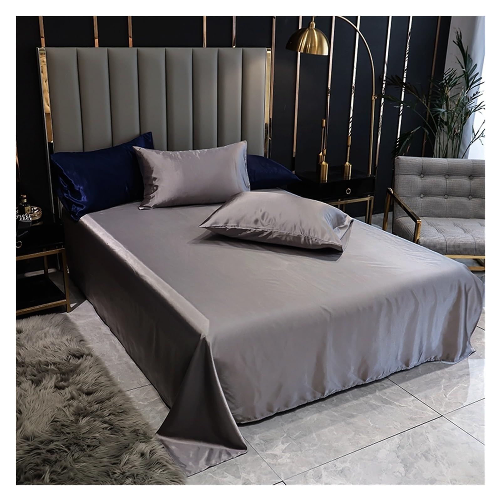 Solid Silky Satin Soft Bed Sheets,Satin Seamless Flat Sheet Optional Pillowcase(Type 6,200x240cm)