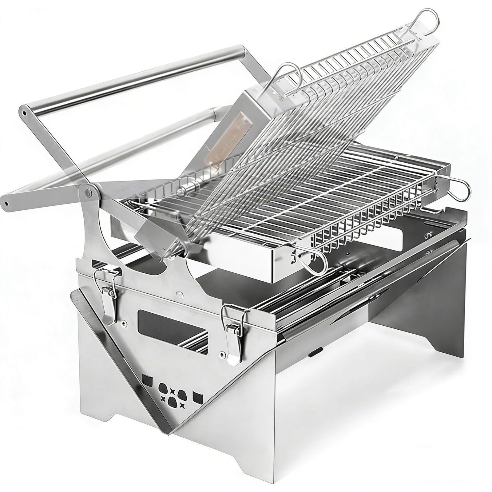 YXFAZPP 360° Rotating Portable Charcoal Grill, Stainless Steel Flipping Barbecue Grills, Folding Camping Charcoal BBQ Grill for Outdoor Cooking (Basic)