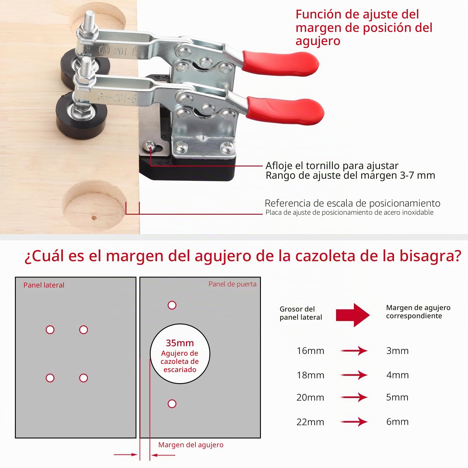 XUNTOP Bisagra Oculta Jig 35mm Jig Bisagra Oculta con Llave Allen Bisagra Agujero Perforadora con Sierra de 35 mm Perforadora de Bisagra de Doble Abrazadera para Muebles de Madera Puerta Gabinetes