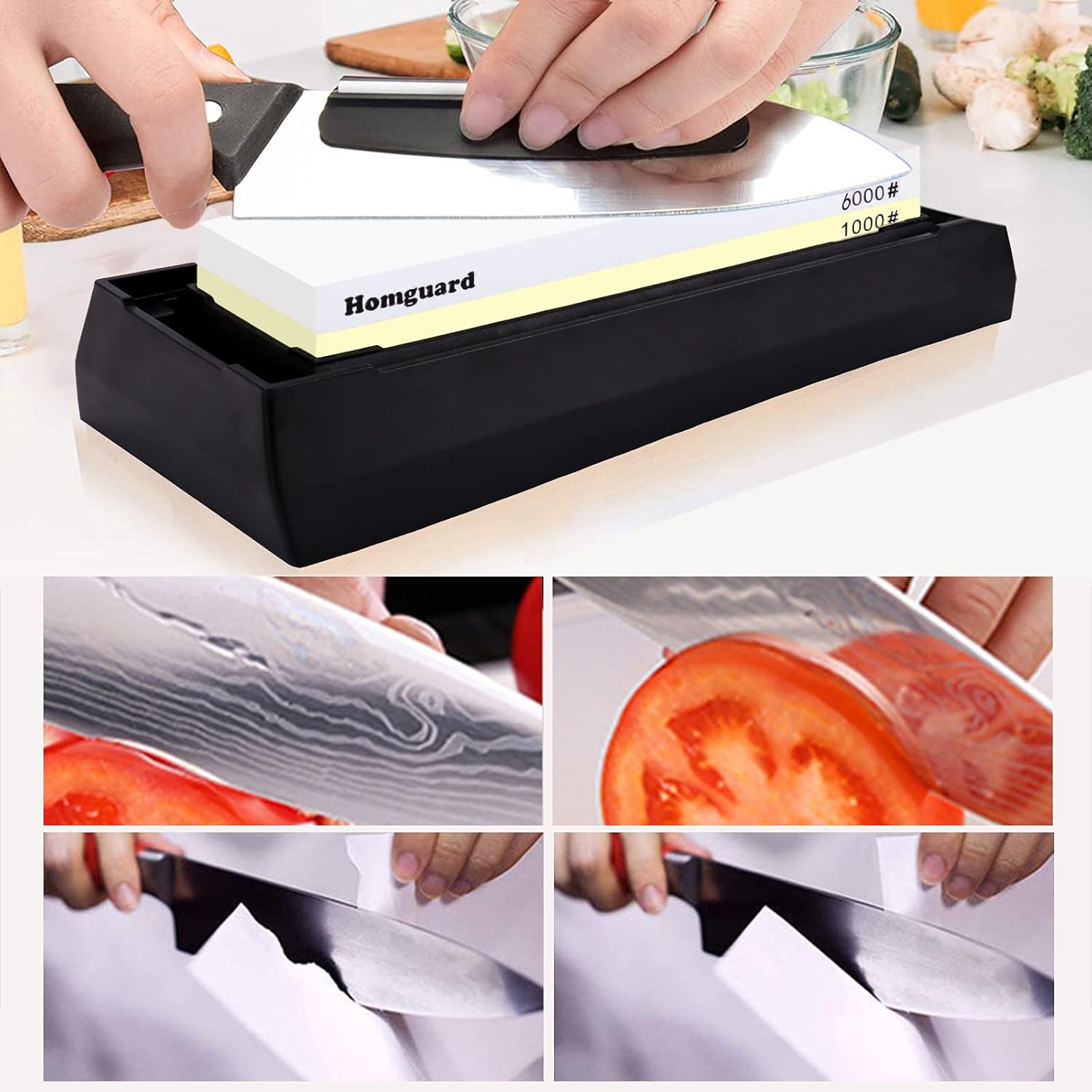 Sharpening Stone Whetstone Set 2 Side Grit 1000/6000 Knife Sharpening Stone Polishing Tool for Kitchen Knife Sharpeners Stone with Plastic Base,Flattening Stone and Leather Strop : Tools & Home Improvement