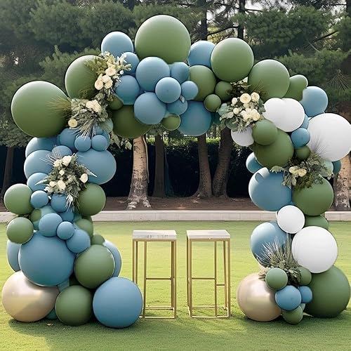 Miniatura 6 de Globo azul polvoriento, globos de doble relleno de pizarra azul bebé, diferentes tamaños, 18125 pulgadas, kit de arco de látex claro pastel para