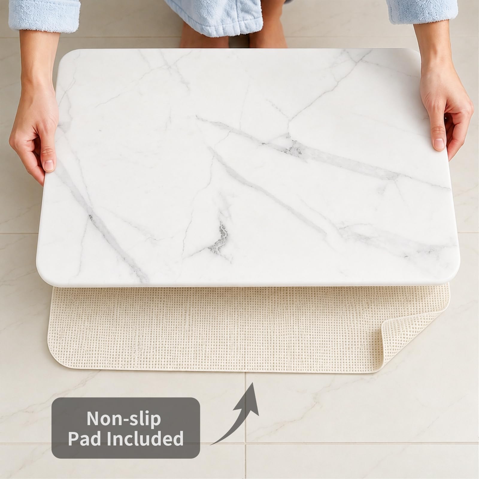 Daletu Tapete de Baño de Piedra de Diatomeas, 60x40cm Secado Rápido, Grande, Antideslizante, Súper Absorbente, Tapete de Piedra de Diatomita para Suelo