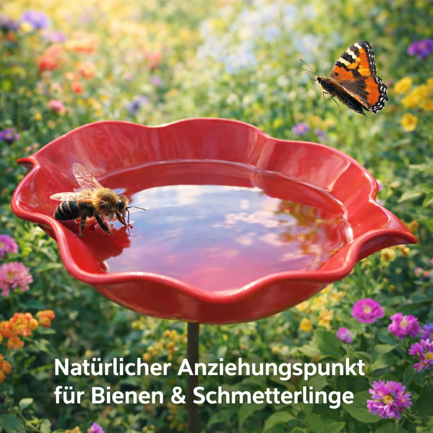 Vogeltränke Blume, Bienentränke Keramik Blume, Handgemachte BienenblütenKeramik – Winterfeste Vogeltränke & Futterstation für Garten,DekorativeKeramik für Bienen & Schmetterlinge (3*Rosa,15cm)