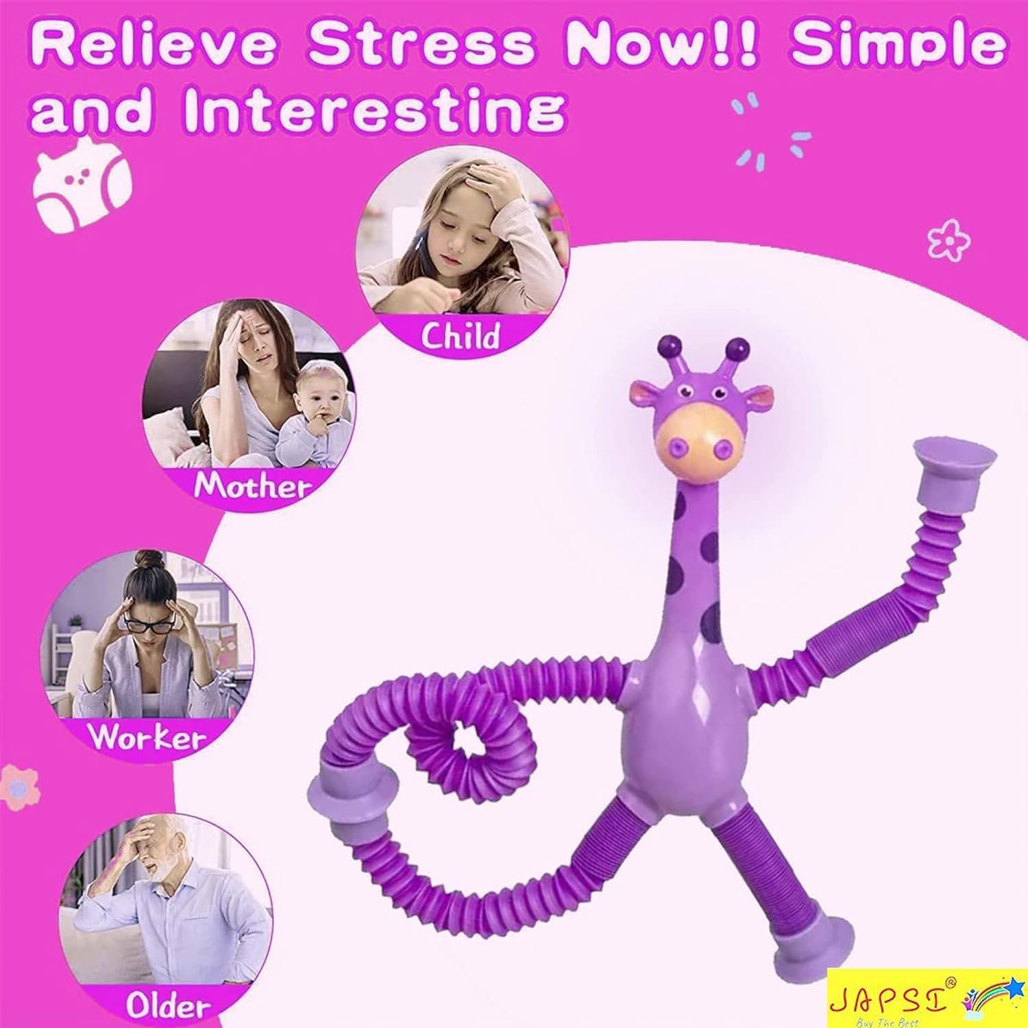 JAPSI Bendable Giraffe Suction Cup Toys with LED Light, Parent-Child Interactive Stretchy Animals, Pack of 2, Assorted Colours | - Image 9 thumbnail