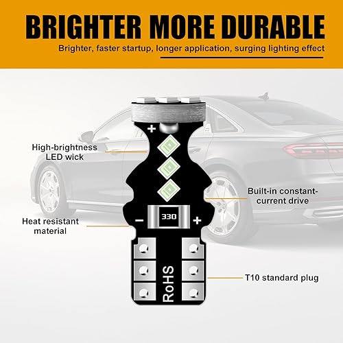 Miniatura 4 de Flygun 10 unidades de luz LED T10 DRL de ancho para automóvil, 9SMD 194 168, alto brillo, comodidad para ojos humanos, bajo consumo de energía, luz