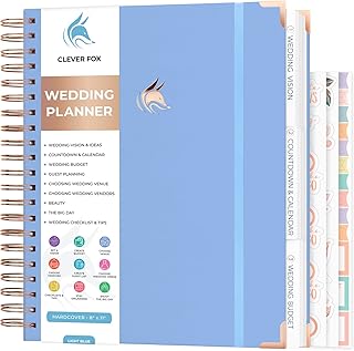 Clever Fox Wedding Planner – Notebook Organizer for Bride – Wedding Planning Binder Book with Pockets – Engagements Gift, 10x11″ (Light Blue)