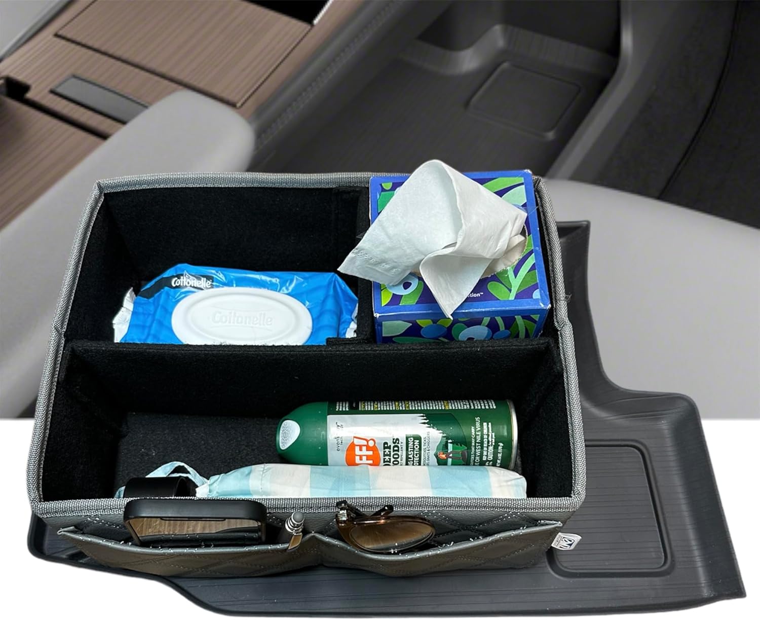 EMZ Pu Leather Lower Center Console Storage Box Organizer for Toyoya Sienna 2021 2022 2023 2024 2025 (black)