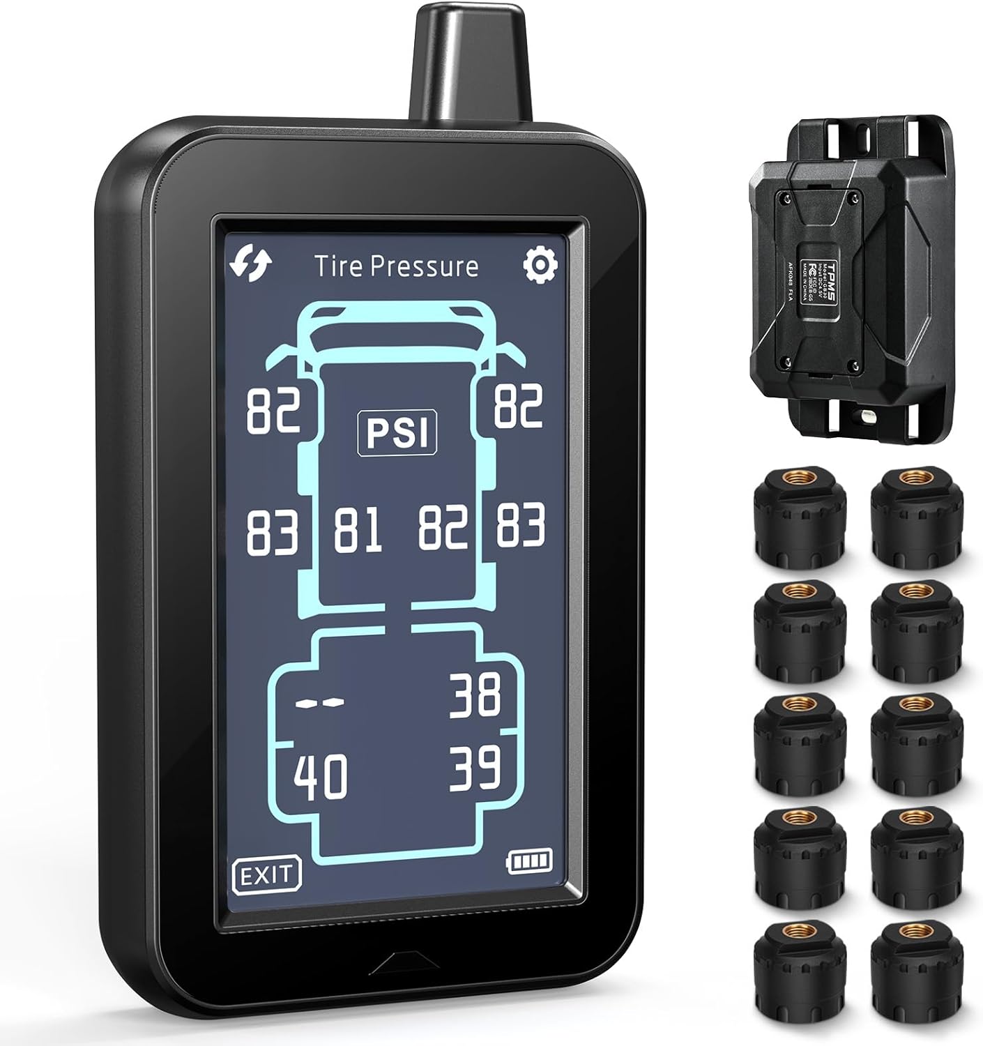 GUTA RV Tire Pressure Monitoring System, Tire Pressure Monitor System with 4.3" Touchscreen Color LCD Display, TPMS with 10 Sensors & 6 Alarm Modes, Signal Booster, 0-188PSI for RV/Trailer/5th Wheel