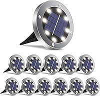 OULONGER 12 Pack Solar Ground Lights Outdoor Waterproof - Bright 8-LED Disk Lights for Yard, Garden, Pathway, Patio (White)