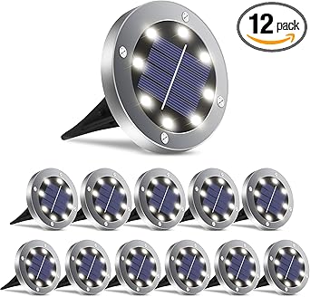 Solar Lights Outdoor 12 Pack, Solar Garden Outdoor Waterproof Pathway Lights Bright In-Ground Light Outdoor Lighting Decor for Lawn, Patio, Yard, Driveway, Step and Walkway White Light