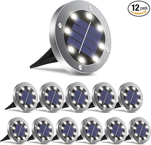 Solar Lights Outdoor 12 Pack, Solar Garden Outdoor Waterproof Pathway Lights Bright In-Ground Light Outdoor Lighting Decor for Lawn, Patio, Yard, Driveway, Step and Walkway White Light