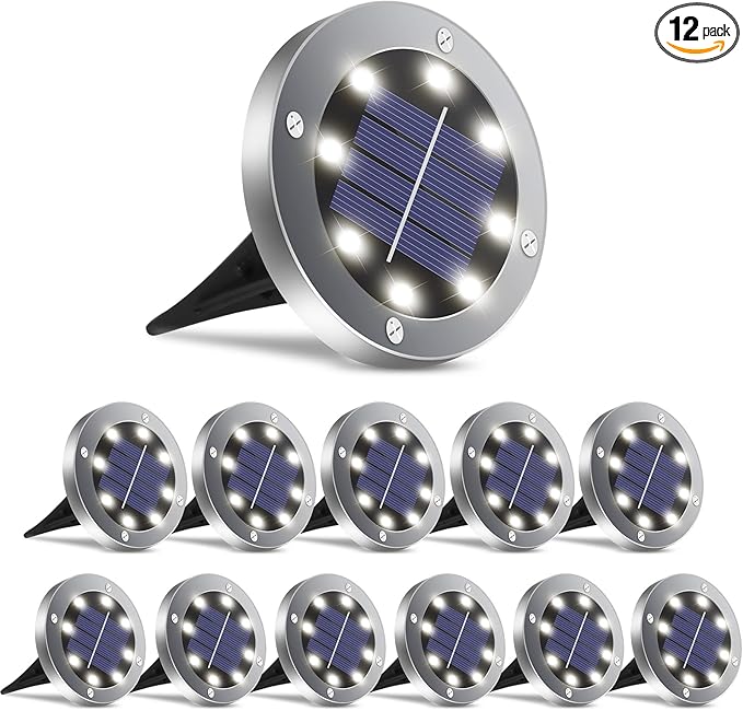 Solar Lights Outdoor 12 Pack, Solar Garden Outdoor Waterproof Pathway Lights Bright In-Ground Light Outdoor Lighting Decor for Lawn, Patio, Yard, Driveway, Step and Walkway White Light