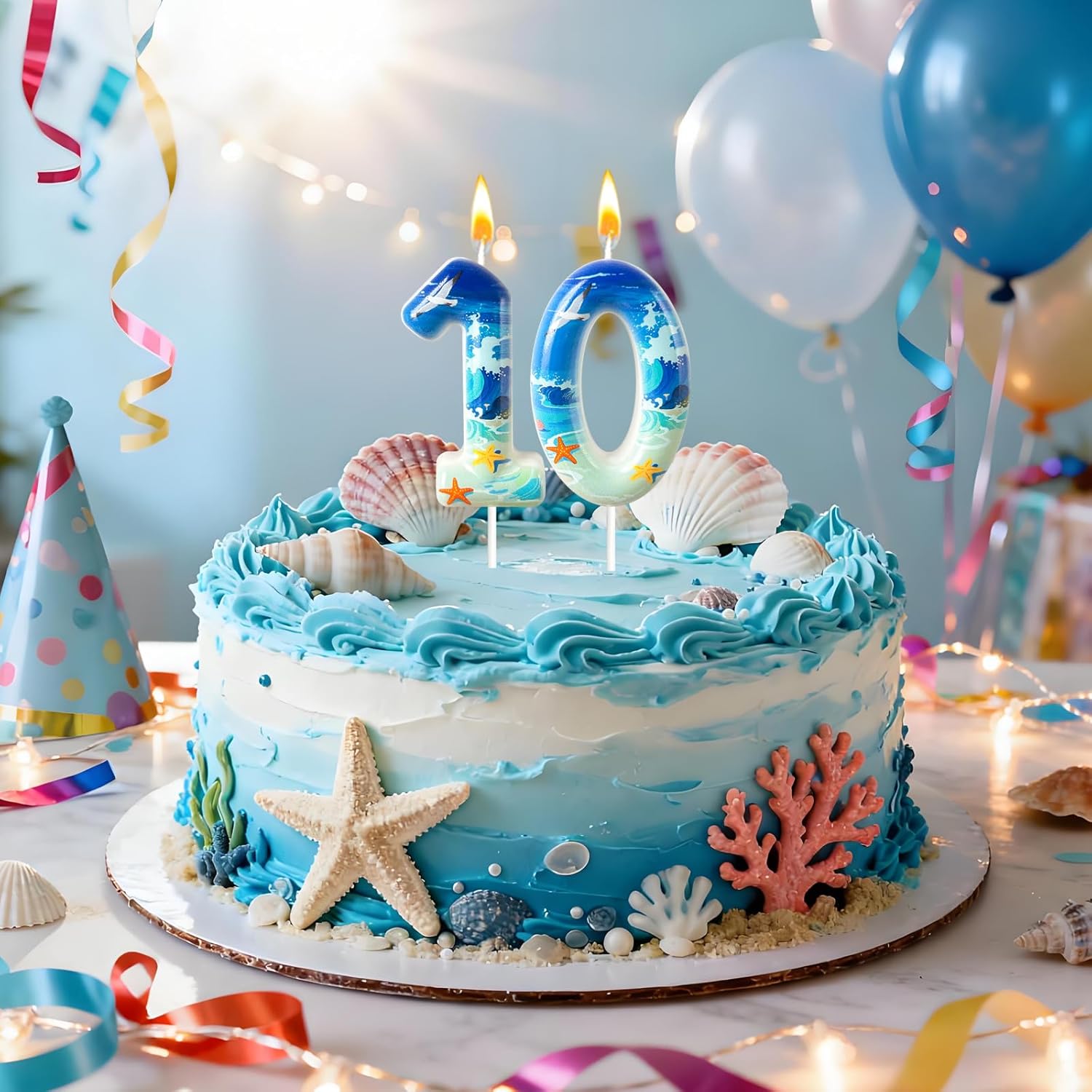 Blue Ocean Number 1 Birthday Candles - Surfing Themed Cake Topper for Birthday Decorations Supplies, 1 Candle Party Favors (Number 1) - Image 6