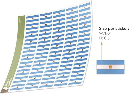 Miniatura 2 de Desert Cactus Adhesivo de bandera de Argentina, calcomanías rectangulares de 1 pulgada, 50 piezas en total con logotipo para niños, álbum de