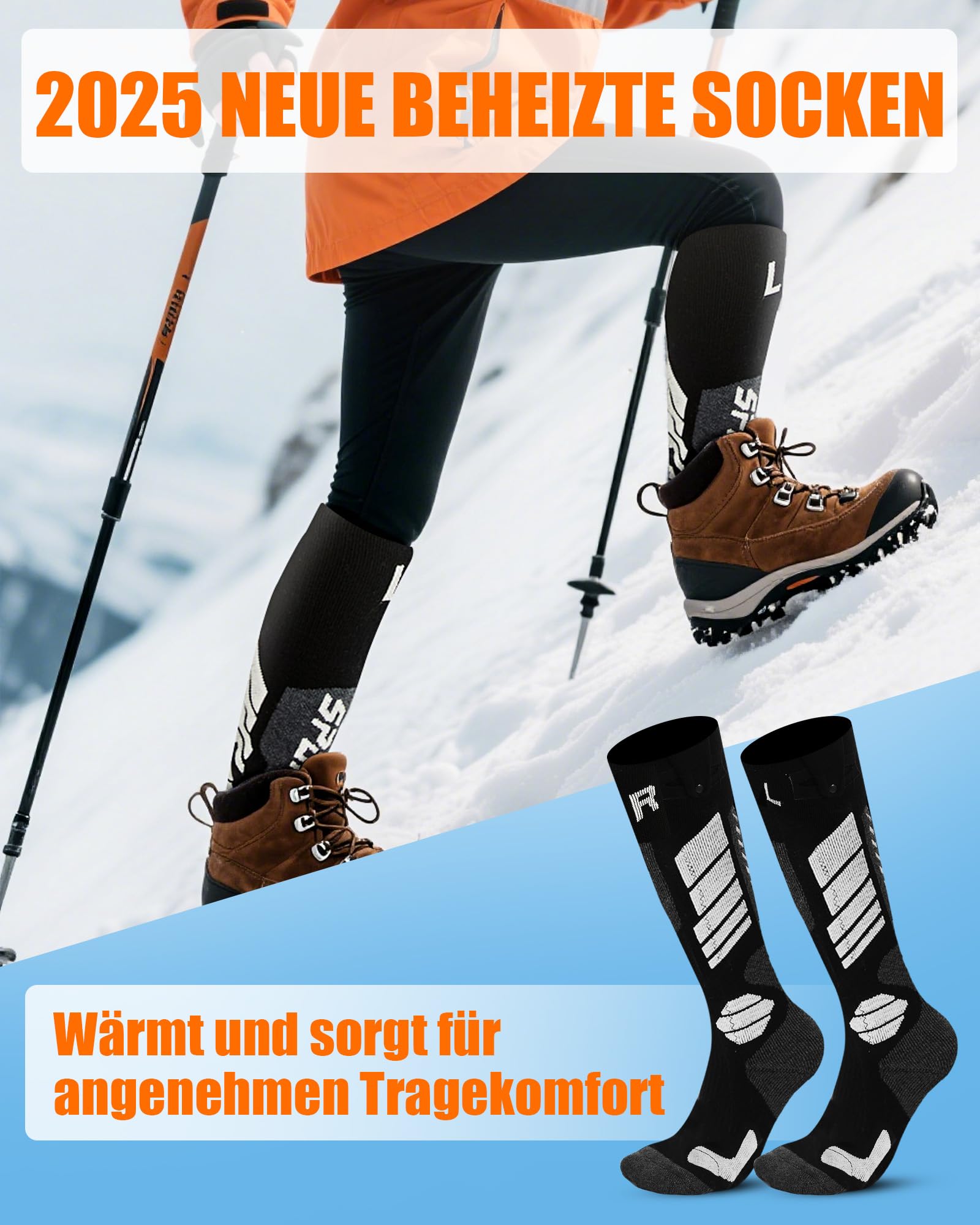 Calcetines calefactables para niños con batería de 5000 mAh – Calcetines térmicos para niños y niñas hasta la rodilla, calcetines eléctricos de lana para esquiar con elemento calefactor de fibra de