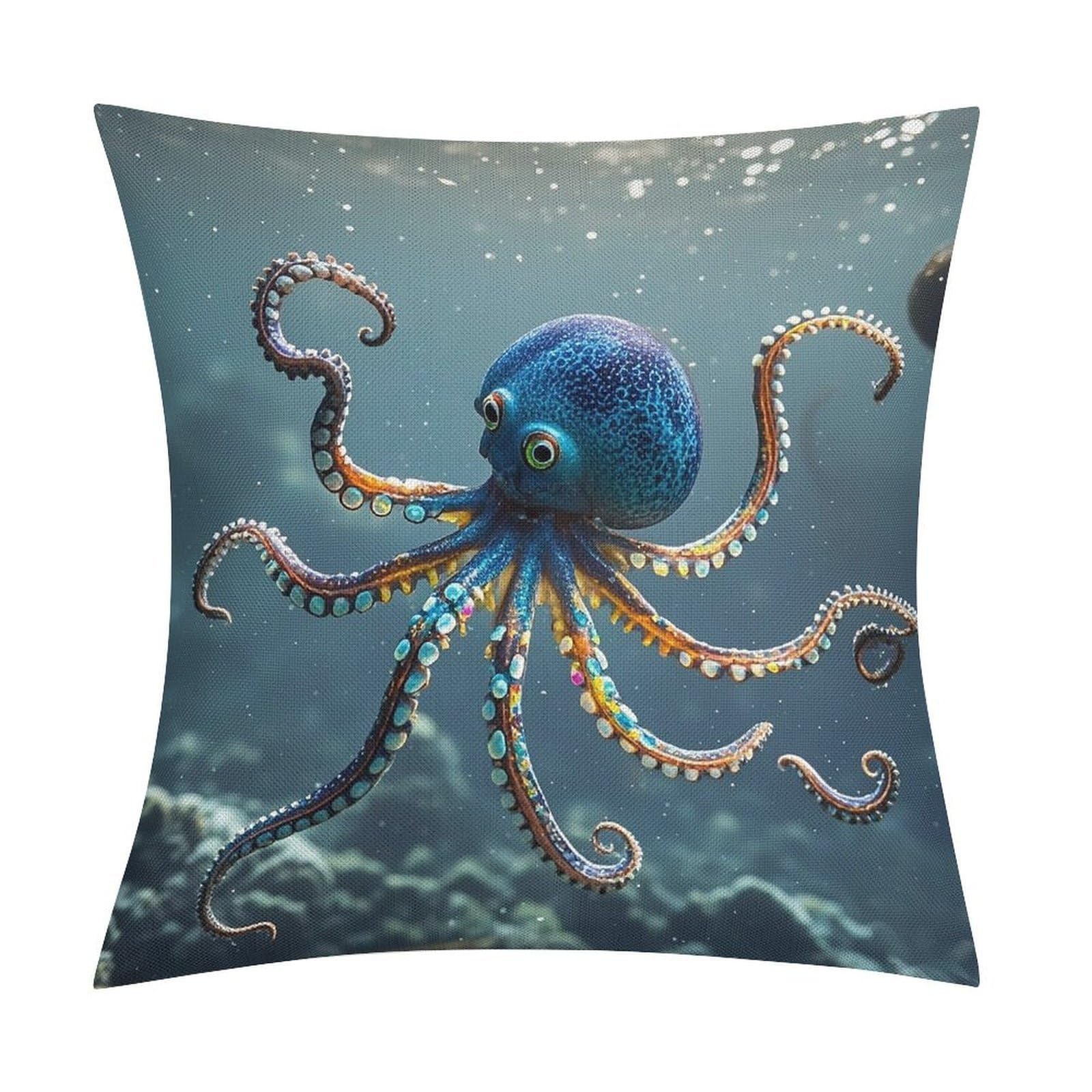 FekiLoot Octopus Throw Pillow Cover Soft Square Cushion Case Farmhouse Cushion Cover Decorative Pillow Cover Modern Pillowcase for Sofa Living Room Bed Home Decor 18x18 Inch