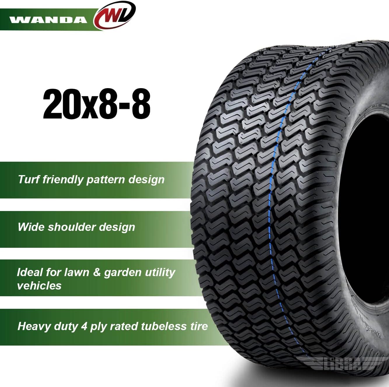 WANDA 20X8-8 Lawn Mower Tractor Cart Turf Tire 4 Ply 20x8x8-13035