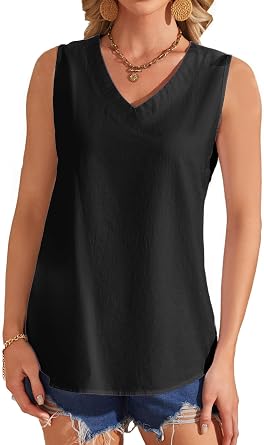 Womens Cotton Linen Tank Tops Sleeveless Camisole Blouses Summer Basic Shirt